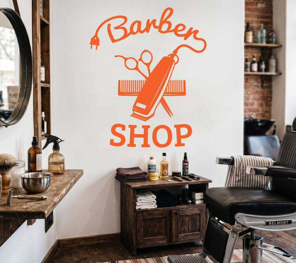 Barber Wall Decal, Barber Wall Decal, Barbershop Wall Decor, Custom Decals Razor Wall Art 1174RS