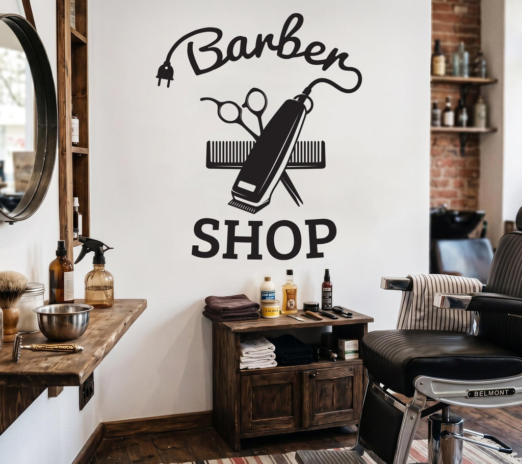 Barber Wall Decal, Barber Wall Decal, Barbershop Wall Decor, Custom Decals Razor Wall Art 1174RS