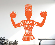 Load image into Gallery viewer, Believe you can Achieve Everything Gym Wall Decal Afro Girl Power fitness Quote Decor Vinyl Stickers Workout Girl Home gym 1179RS