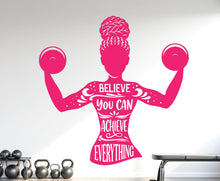Load image into Gallery viewer, Believe you can Achieve Everything Gym Wall Decal Afro Girl Power fitness Quote Decor Vinyl Stickers Workout Girl Home gym 1179RS
