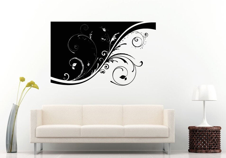 Flower Floral Swirl Tree Branch Bush Leaf Leaves Nature Plant Tribal Arrangement Wall Decal Vinyl Sticker Mural Room Decor L1067