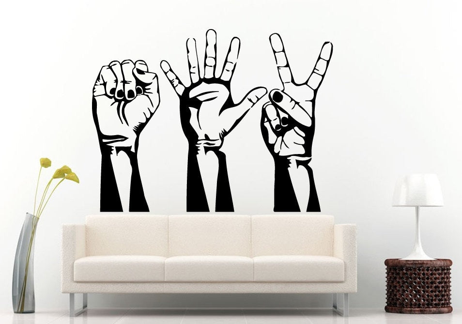 Hand Game Rock Paper Scissors Hands Wall Decal Vinyl Sticker Mural Room Decor L1077