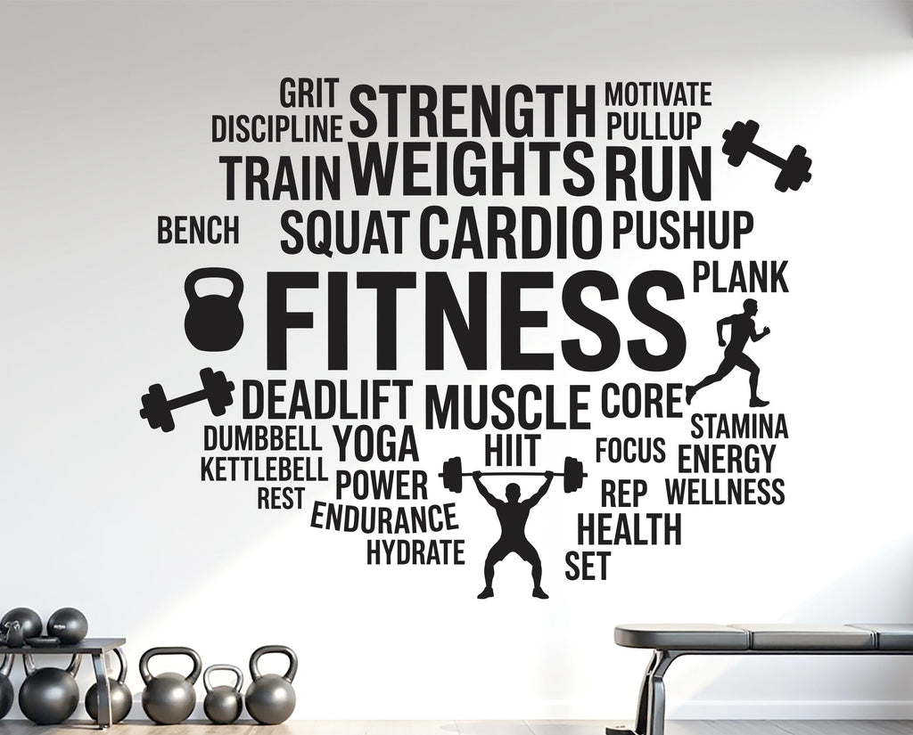 Fitness Vinyl Gym Wall Decal, Inspirational Words, Gym Decal, Fitness Collage, Gym Wall Art Gym Decor Gym Wall Decor Motivational Art 1182RS