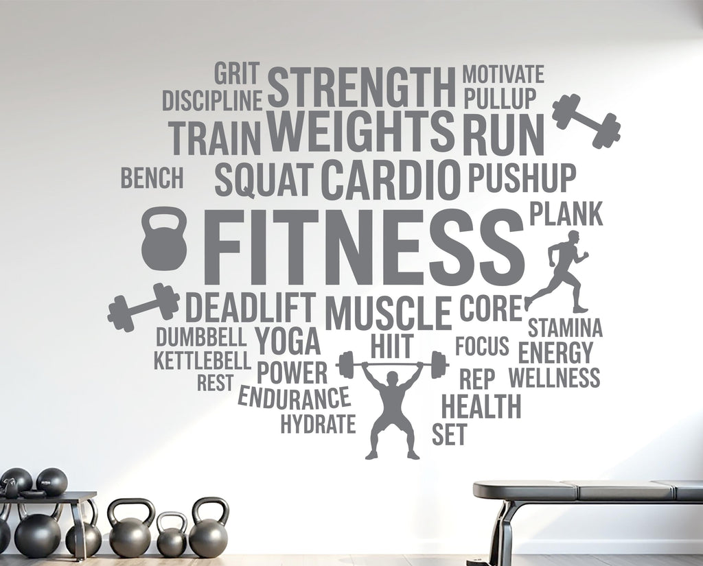Fitness Vinyl Gym Wall Decal, Inspirational Words, Gym Decal, Fitness Collage, Gym Wall Art Gym Decor Gym Wall Decor Motivational Art 1182RS