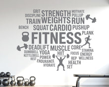Load image into Gallery viewer, Fitness Vinyl Gym Wall Decal, Inspirational Words, Gym Decal, Fitness Collage, Gym Wall Art Gym Decor Gym Wall Decor Motivational Art 1182RS