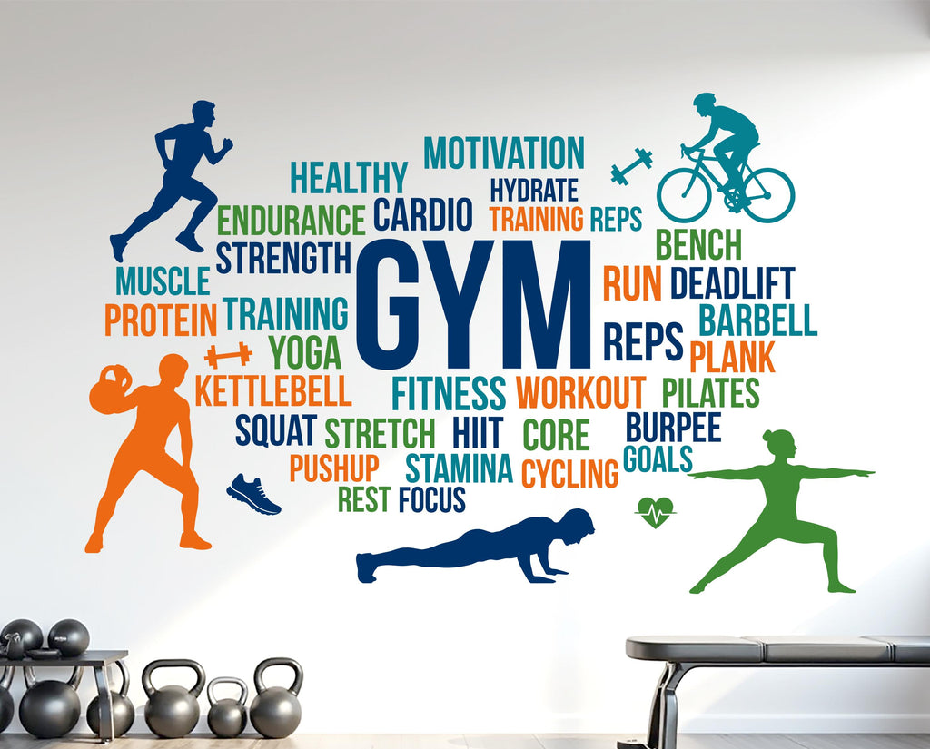 Gym Wall Decal, Inspirational Words, Gym Decal, Fitness Collage, Gym Wall Art Gym Decor Gym Wall Decor Motivational Art 1184RS
