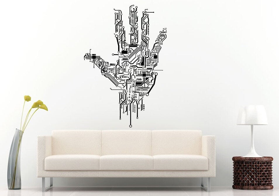 Neurelectric Hand Palm Circuit Board Wall Decal Vinyl Sticker Mural Room Decor L1072
