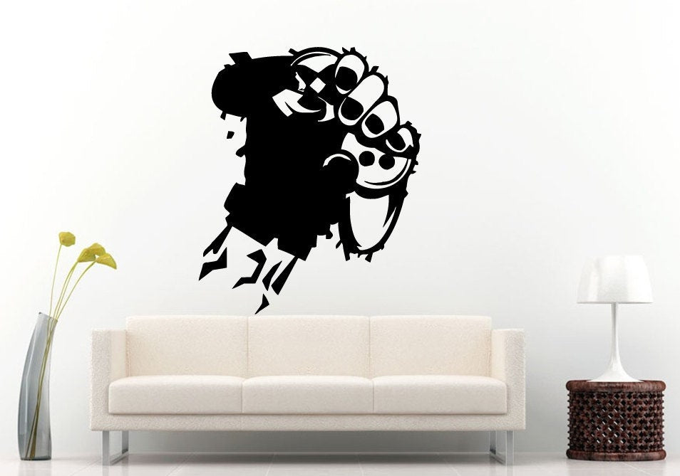 Hand Crushing Breaking Smashing Gaming Controller Joystick Wall Decal Vinyl Sticker Mural Room Decor L1075