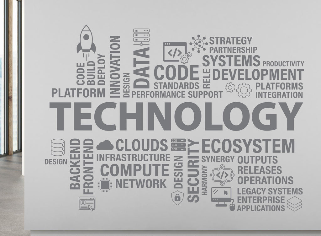 Technology Wall Decal, Circuit Board Wall Vinyl, Office Wall Decor, Business Software Wall Sticker, Computer It Decor Office 1185RS
