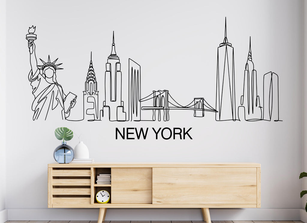 New York City Skyline Wall Decal Sticker City New York Wall Decal Vinyl Sticker Home Decor Headboard Decal Living Room Office 1187RS