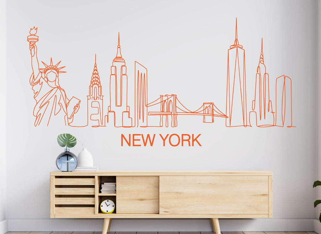 New York City Skyline Wall Decal Sticker City New York Wall Decal Vinyl Sticker Home Decor Headboard Decal Living Room Office 1187RS