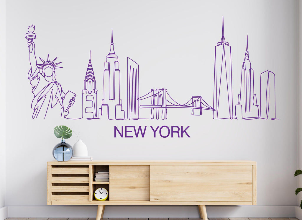 New York City Skyline Wall Decal Sticker City New York Wall Decal Vinyl Sticker Home Decor Headboard Decal Living Room Office 1187RS
