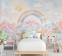 Load image into Gallery viewer, Pastel Rainbow Mountain Wall Mural Wallpaper for Girls Room | Watercolor Nursery Wallpaper | Peel and Stick or Non-Woven 1165RS