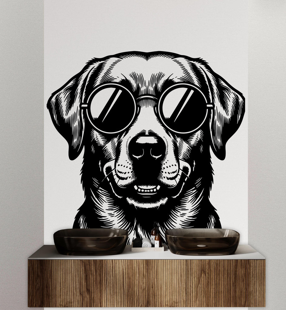 Labrador Happy Dog with Sunglasses Dog wall decal Dog decor Dog kids Dog wall art Decal Dog Lover Animals Dog Wall Bathroom Decals 435DE