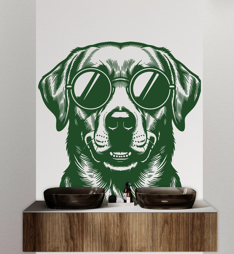 Labrador Happy Dog with Sunglasses Dog wall decal Dog decor Dog kids Dog wall art Decal Dog Lover Animals Dog Wall Bathroom Decals 435DE