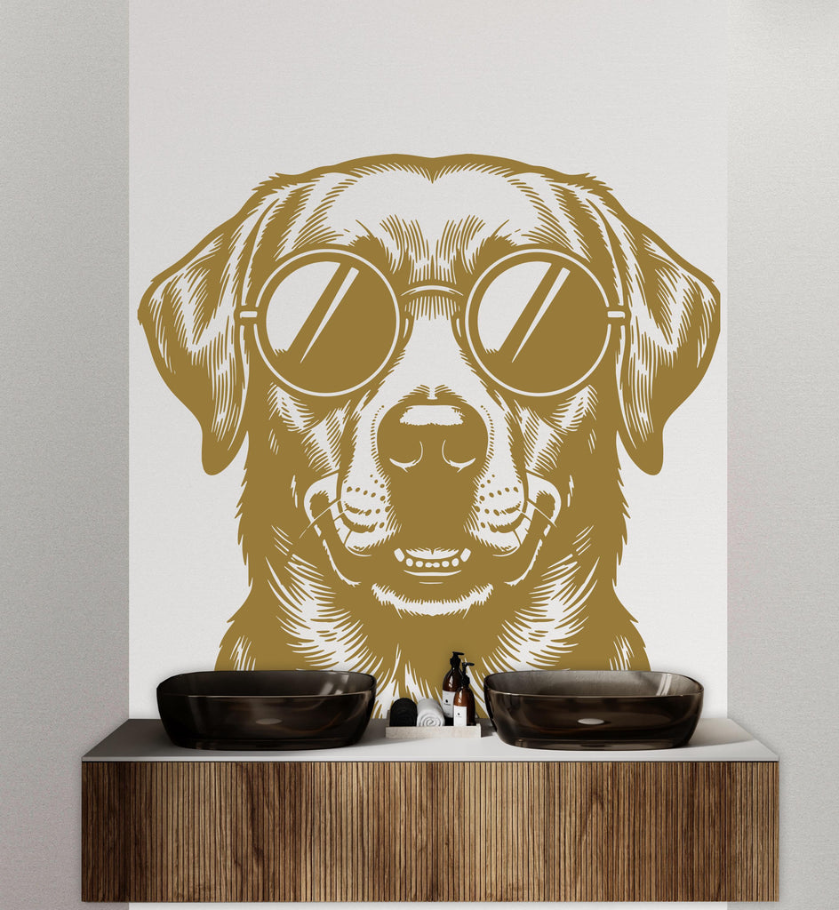 Labrador Happy Dog with Sunglasses Dog wall decal Dog decor Dog kids Dog wall art Decal Dog Lover Animals Dog Wall Bathroom Decals 435DE