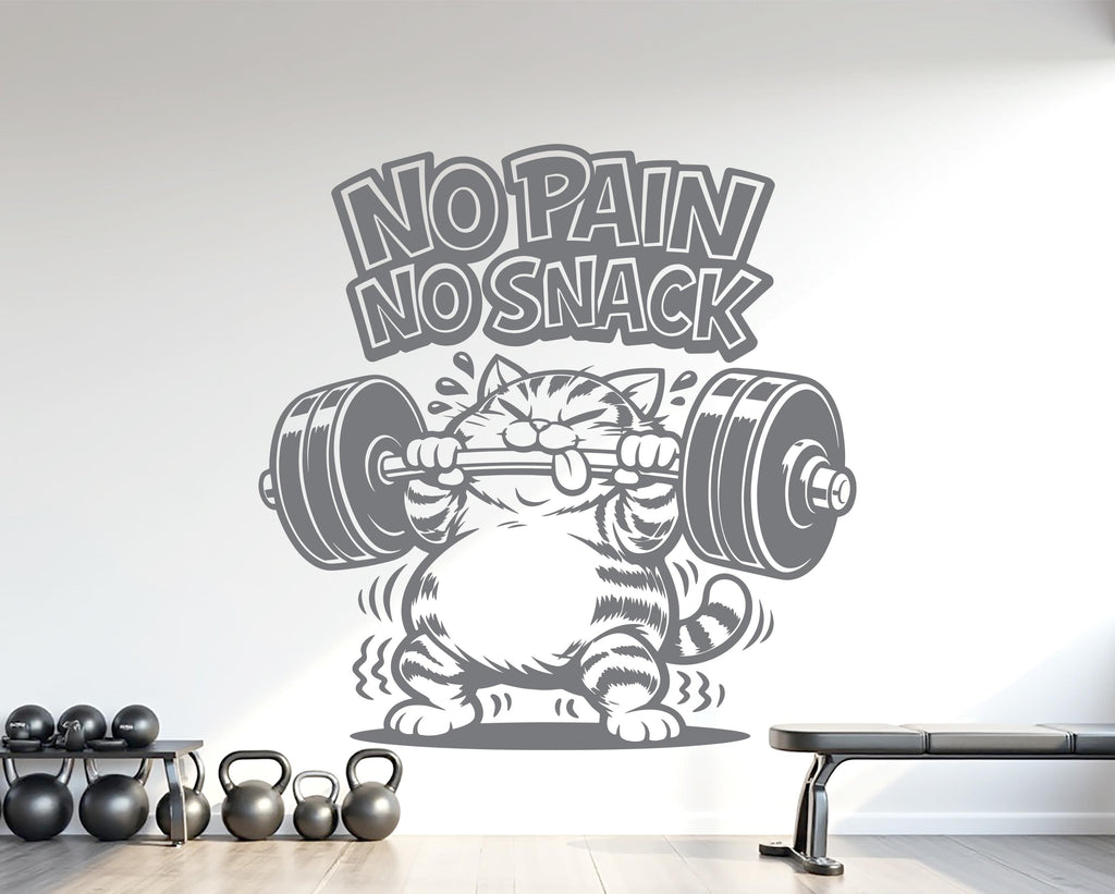 Funny Cat Gym Wall Decal No Pain No Snack fitness Decor Workout Art Vinyl Lover Strong Gym Wall Bedroom Workout Motivation Crossfit 1168RS