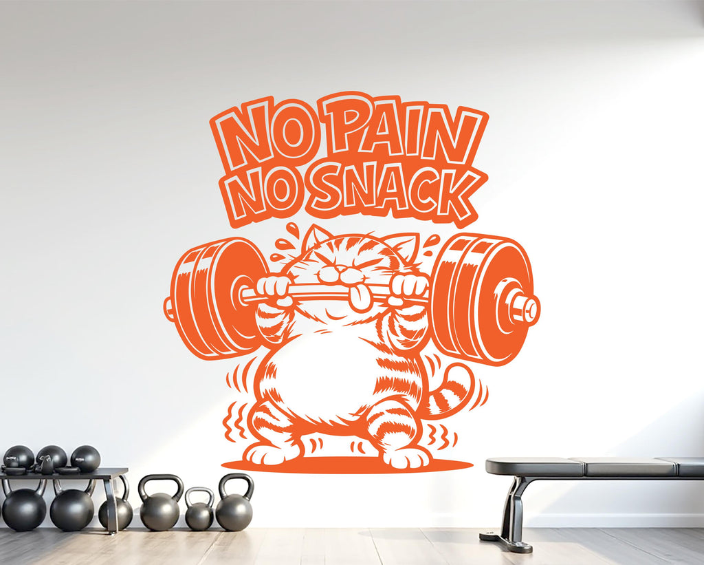 Funny Cat Gym Wall Decal No Pain No Snack fitness Decor Workout Art Vinyl Lover Strong Gym Wall Bedroom Workout Motivation Crossfit 1168RS