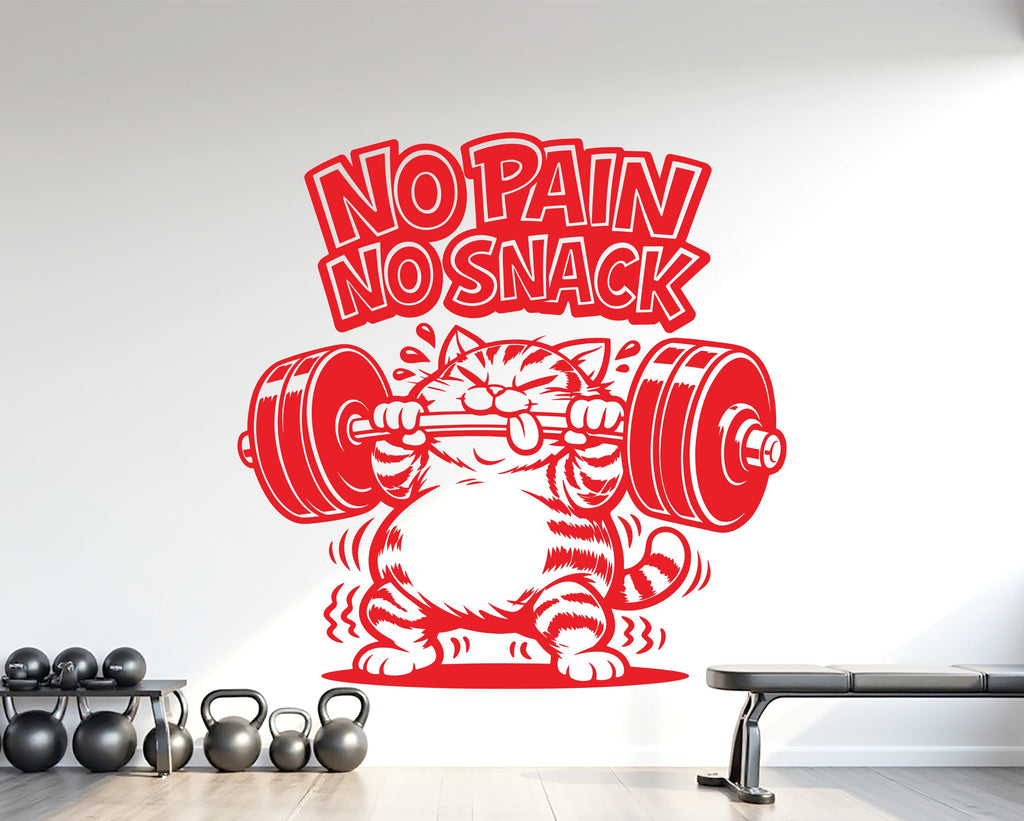 Funny Cat Gym Wall Decal No Pain No Snack fitness Decor Workout Art Vinyl Lover Strong Gym Wall Bedroom Workout Motivation Crossfit 1168RS