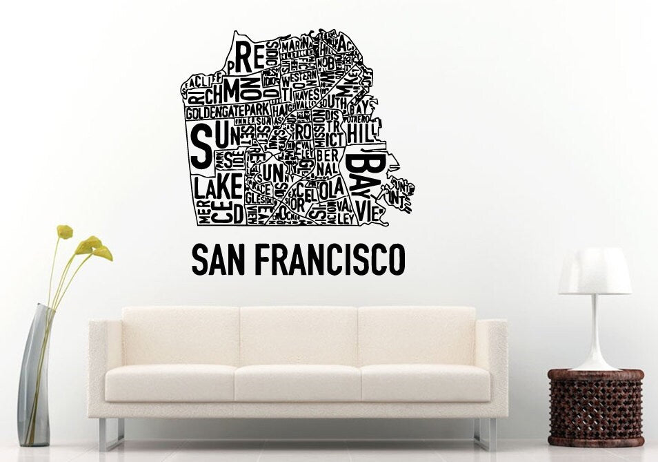 San Francisco City Town Words Name Wall Decal Vinyl Sticker Mural Room Decor L1087