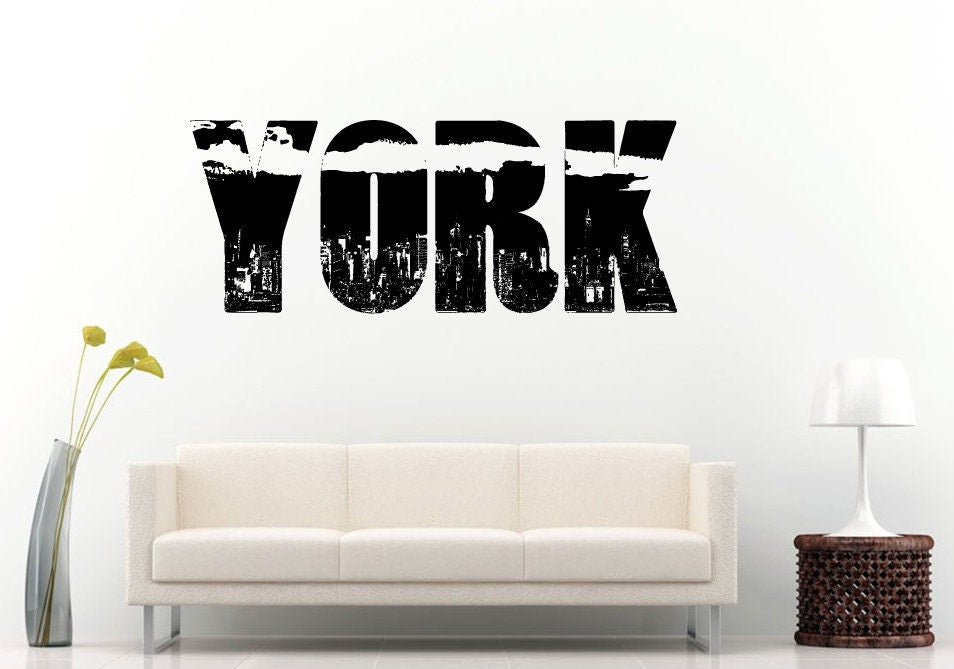 New York City Town The Big Apple Skyline Buildings Inside Word Wall Decal Vinyl Sticker Mural Room Decor L1088