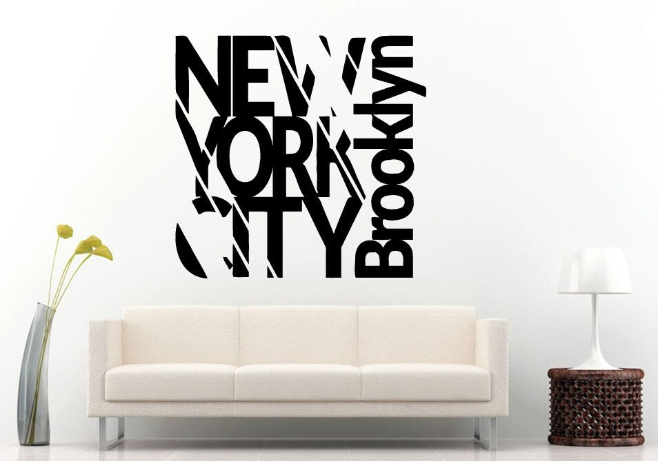 New York City Brooklyn The Big Apple Logo Words Name View Wall Decal Vinyl Sticker Mural Room Decor L1092