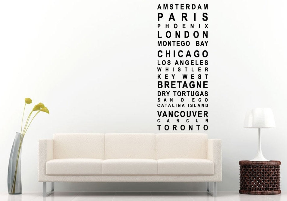 Major City Names Of The World Wall Decal Vinyl Sticker Mural Room Decor L1089
