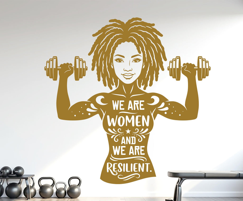 We are Women and we are Resilient Gym Wall Decal Afro Girl Power fitness Quote Decor Workout Art Vinyl Stickers Workout Girl Home gym 1177RS