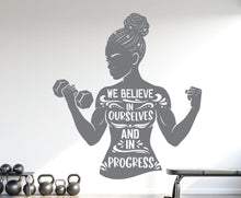 Load image into Gallery viewer, We Believe in ourselves and in Progress Gym Wall Decal Afro Girl Power fitness Quote Decor Vinyl Stickers Workout Girl Home gym 1178RS