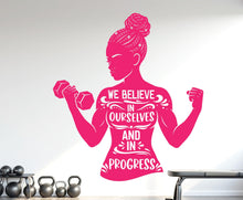 Load image into Gallery viewer, We Believe in ourselves and in Progress Gym Wall Decal Afro Girl Power fitness Quote Decor Vinyl Stickers Workout Girl Home gym 1178RS