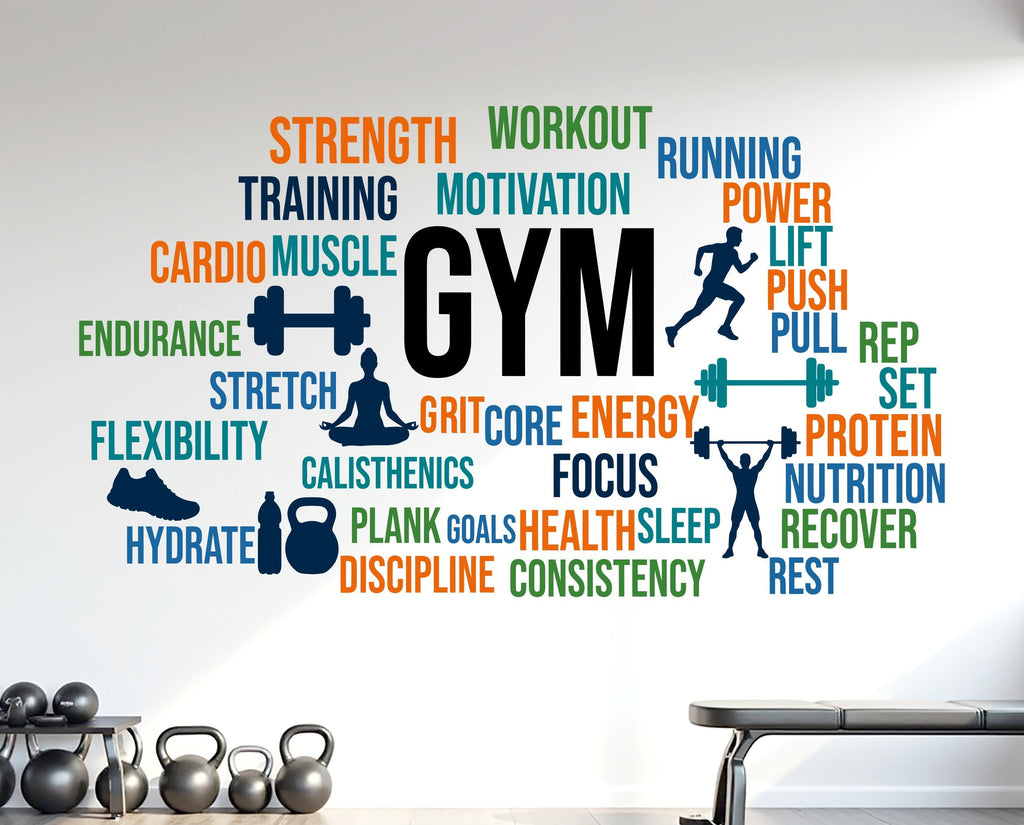 Gym Wall Decal, Inspirational Words, Gym Decal, Fitness Collage, Gym Wall Art Gym Decor Gym Wall Decor Motivational Art 1183RS