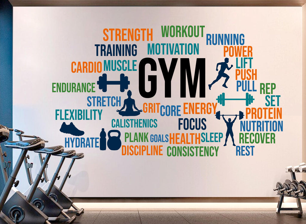 Gym Wall Decal, Inspirational Words, Gym Decal, Fitness Collage, Gym Wall Art Gym Decor Gym Wall Decor Motivational Art 1183RS