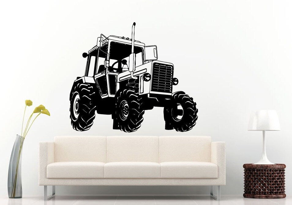 Tractor Trailer Big Tires Farmer Vehicle Work Boys Room Kids Children Toddler Wall Decal Vinyl Sticker Mural Room Decor L1098