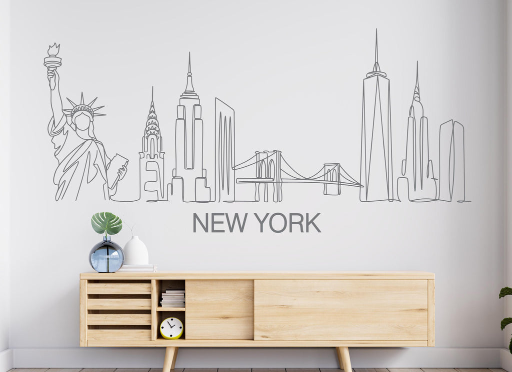 New York City Skyline Wall Decal Sticker City New York Wall Decal Vinyl Sticker Home Decor Headboard Decal Living Room Office 1187RS