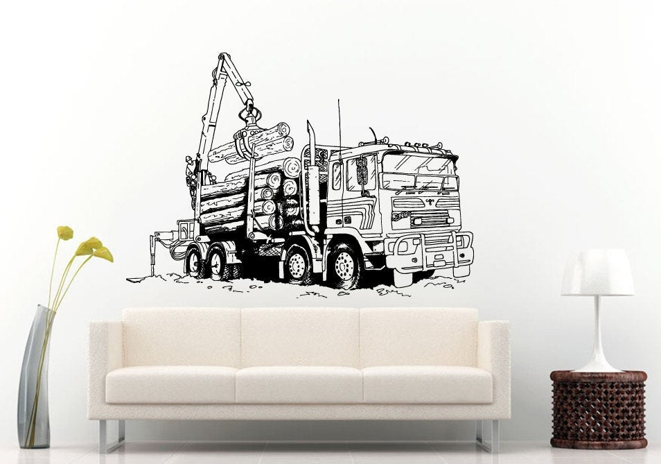 Truck Eighteen Wheeler Dogger Big Tires Farmer Vehicle Work Boys Room Kids Children Toddler Wall Decal Vinyl Sticker Mural Room Decor L1107