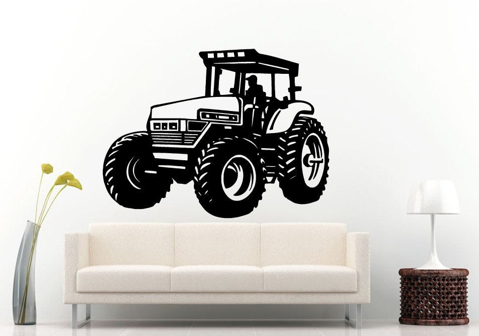 Tractor Trailer Big Tires Farmer Vehicle Work Boys Room Kids Children Toddler Wall Decal Vinyl Sticker Mural Room Decor L1094