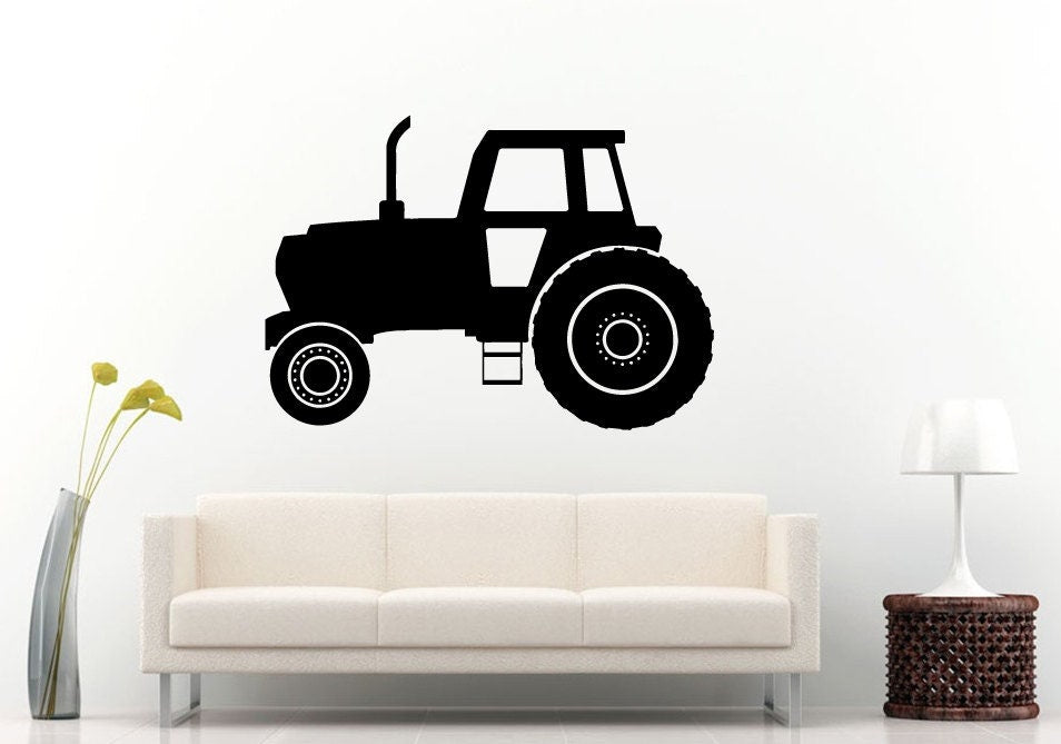 Tractor Trailer Big Tires Farmer Vehicle Work Boys Room Kids Children Toddler Wall Decal Vinyl Sticker Mural Room Decor L1095