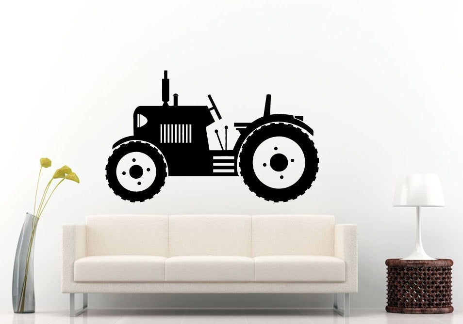 Tractor Trailer Big Tires Farmer Vehicle Work Boys Room Kids Children Toddler Wall Decal Vinyl Sticker Mural Room Decor L1096