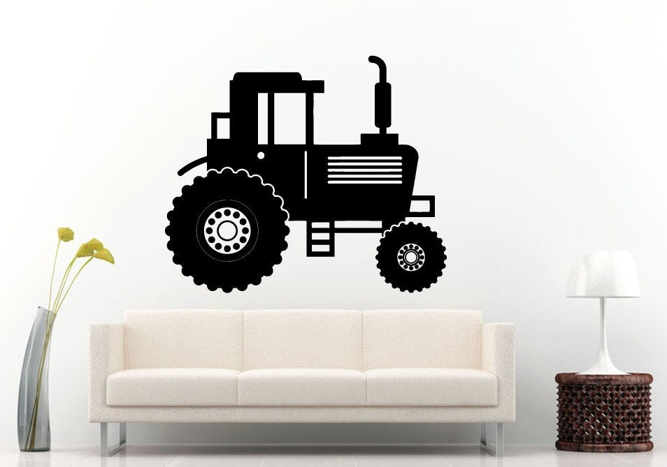 Tractor Trailer Big Tires Farmer Vehicle Work Boys Room Kids Children Toddler Wall Decal Vinyl Sticker Mural Room Decor L1097