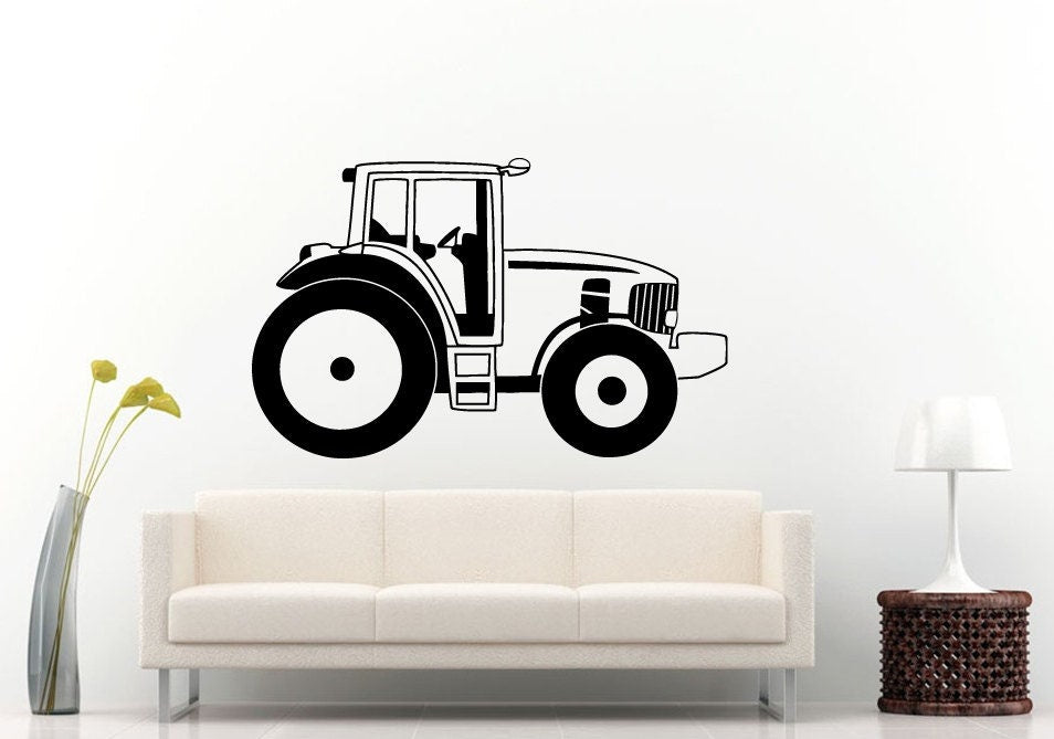 Tractor Trailer Big Tires Farmer Vehicle Work Boys Room Kids Children Toddler Wall Decal Vinyl Sticker Mural Room Decor L1099