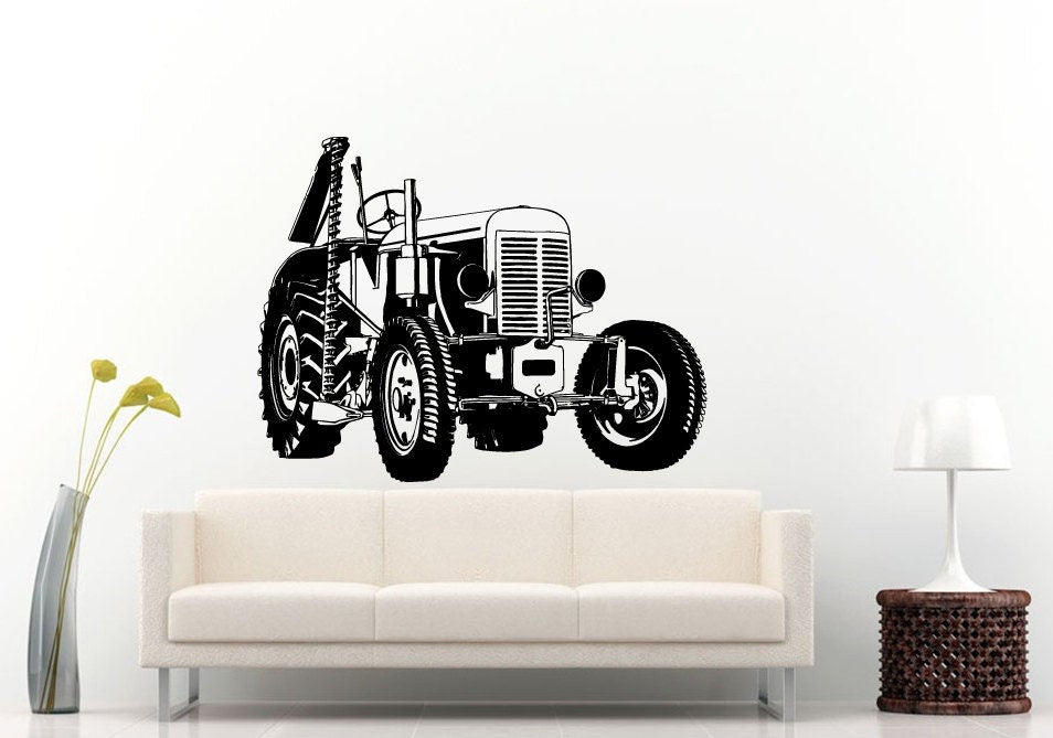 Tractor Trailer Big Tires Farmer Vehicle Work Boys Room Kids Children Toddler Wall Decal Vinyl Sticker Mural Room Decor L1100