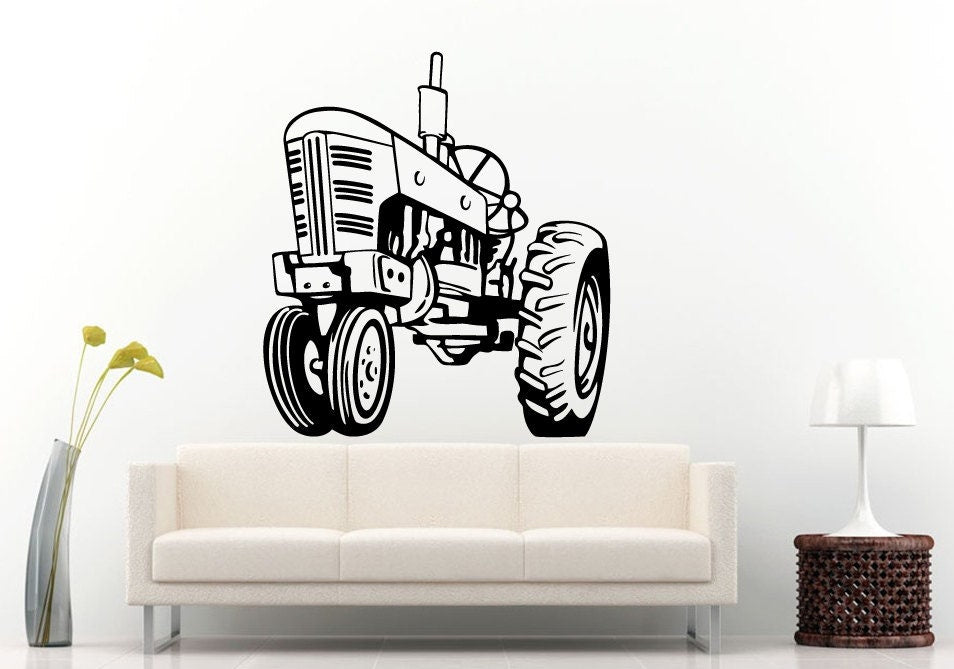 Tractor Trailer Big Tires Farmer Vehicle Work Boys Room Kids Children Toddler Wall Decal Vinyl Sticker Mural Room Decor L1101