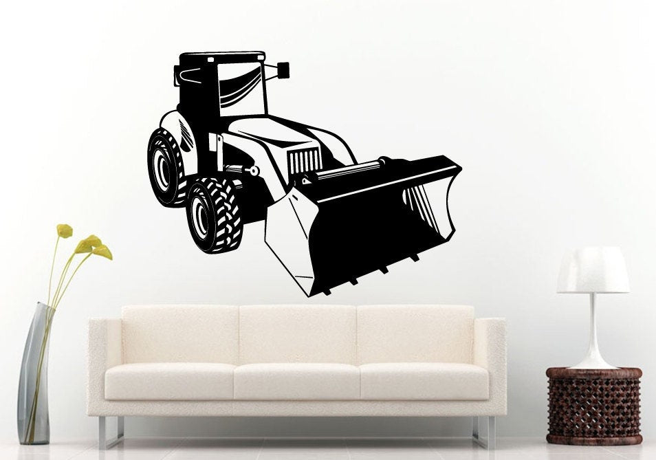 Mechanical Bulldozer Digger Big Tires Farmer Vehicle Work Boys Room Kids Children Toddler Wall Decal Vinyl Sticker Mural Room Decor L1102