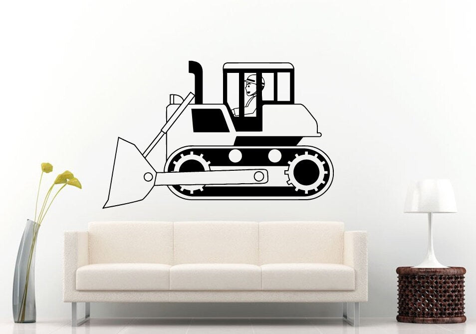 Mechanical Bulldozer Digger Big Tires Farmer Vehicle Work Boys Room Kids Children Toddler Wall Decal Vinyl Sticker Mural Room Decor L1105