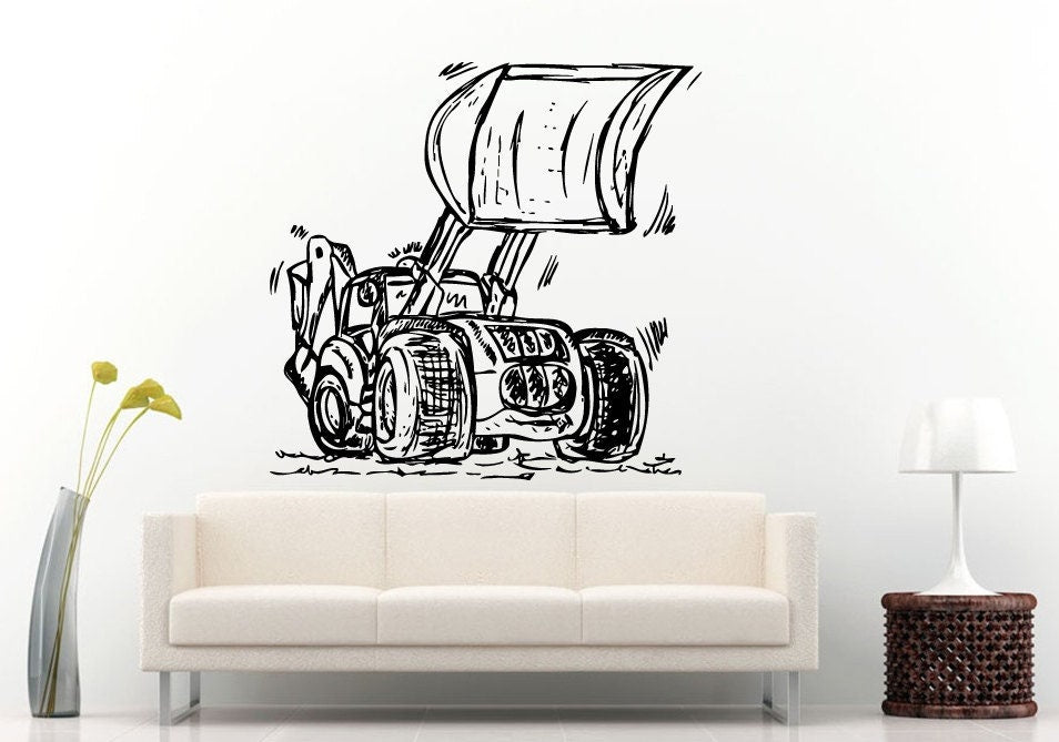 Mechanical Bulldozer Digger Big Tires Farmer Vehicle Work Boys Room Kids Children Toddler Wall Decal Vinyl Sticker Mural Room Decor L1110