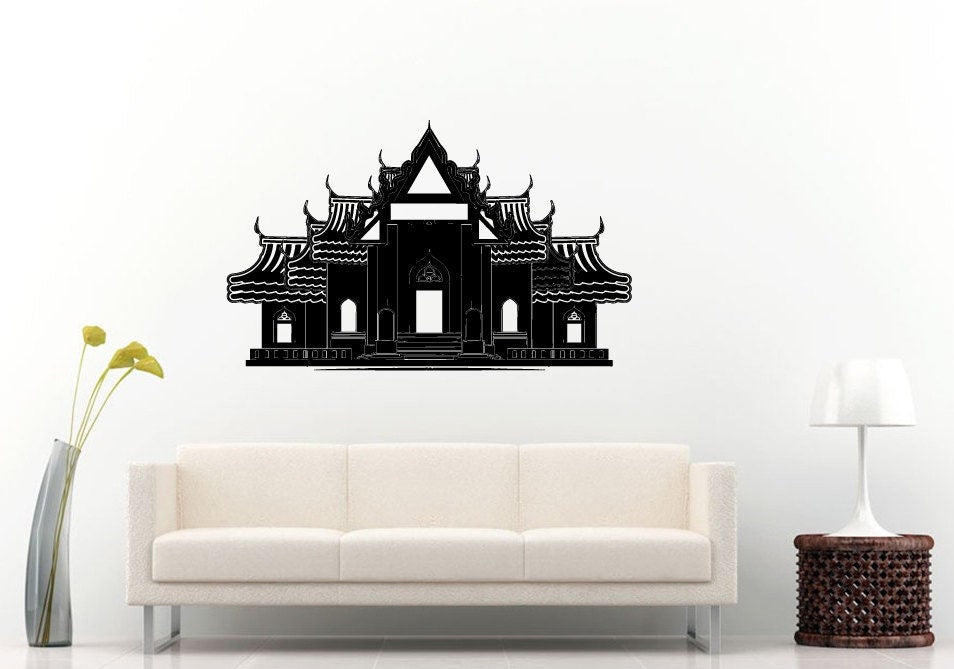 Pagoda Chinese Japanese Asian Eastern Architecture Building House Sun Sunset Wall Decal Vinyl Sticker Mural Room Decor L1116