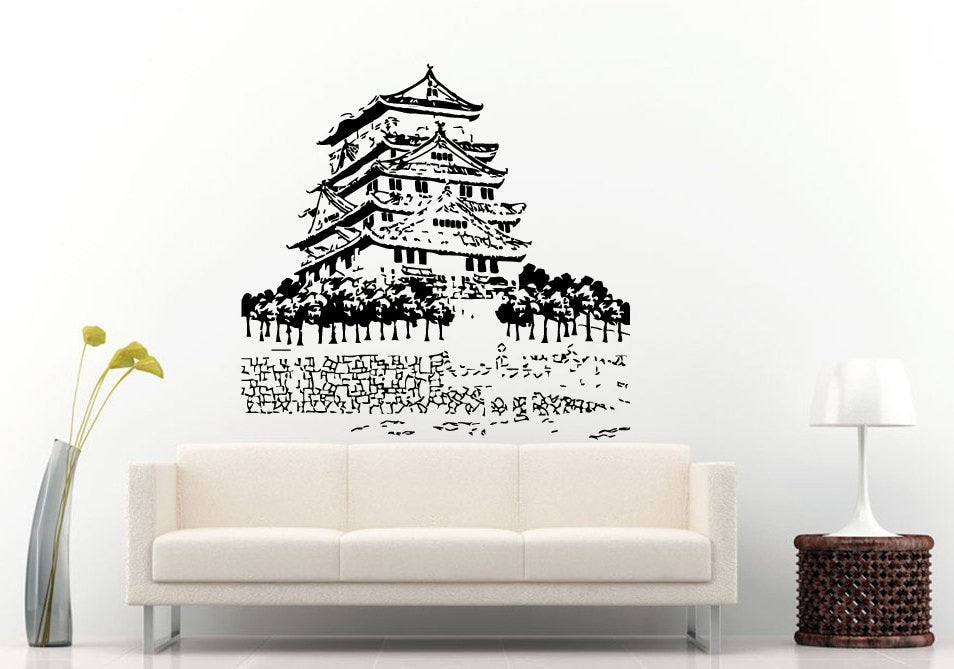 Pagoda Chinese Japanese Asian Eastern Architecture Building House Sun Sunset Wall Decal Vinyl Sticker Mural Room Decor L1117