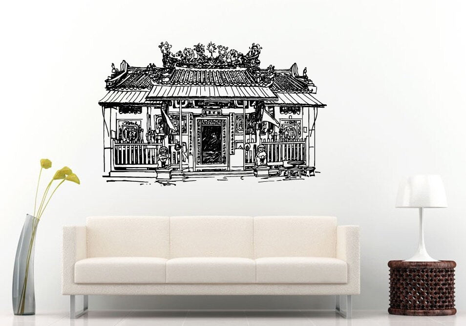 Pagoda Chinese Japanese Asian Eastern Architecture Building House Sun Sunset Wall Decal Vinyl Sticker Mural Room Decor L1121