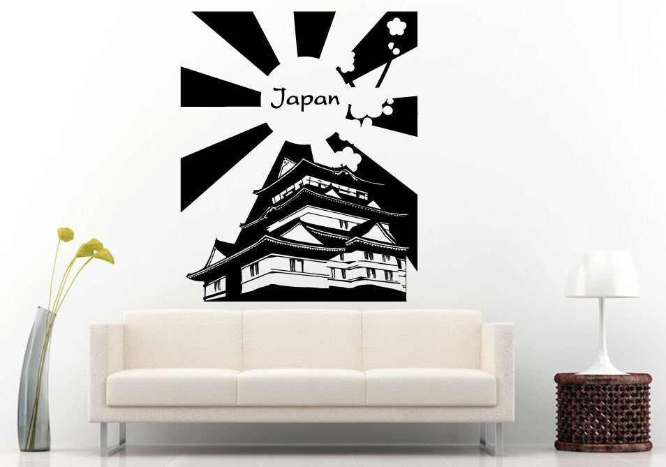 Pagoda Chinese Japanese Asian Eastern Architecture Building House Sun Sunset Wall Decal Vinyl Sticker Mural Room Decor L1122