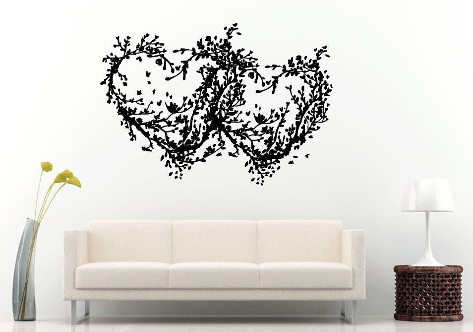 Sakura Japanese Tree Flower Branch Asian Nature Floral Love Heart Shape With Butterfly's Wall Decal Vinyl Sticker Mural Room Decor L1131